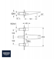 BATERIA DE LAVABO MURAL ALLURE BRILLIANT GROHE MEDIDAS